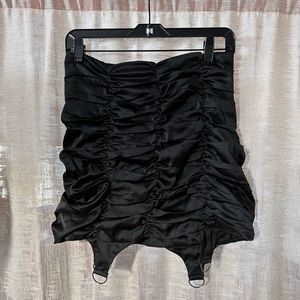 Ruched silk mini skirt with metal ring detail